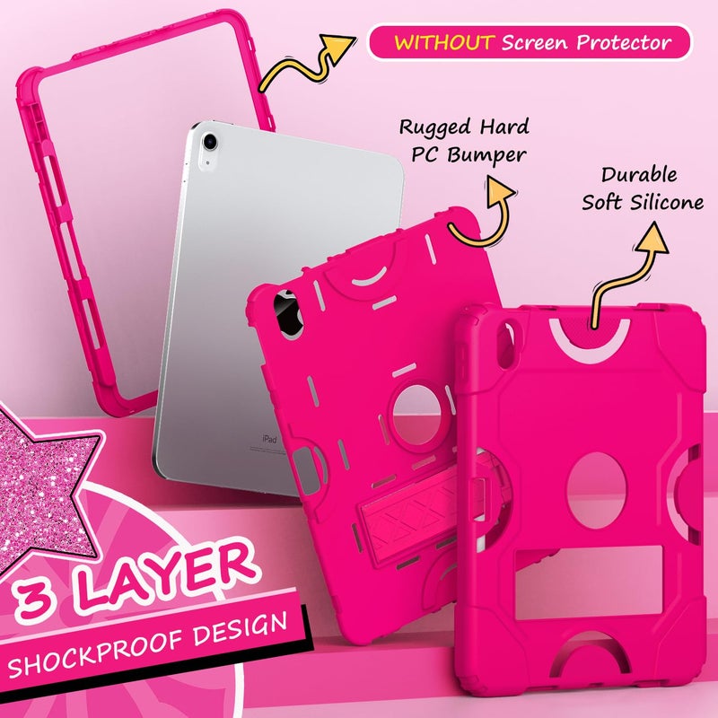 Cantis Case for iPad 11-inch (A16) 2025/ iPad 10th Generation 2022 (10.9 inch), Shockproof Cover 10th Generation with Pencil Holder & Kickstand, Hot Pink - Image 4