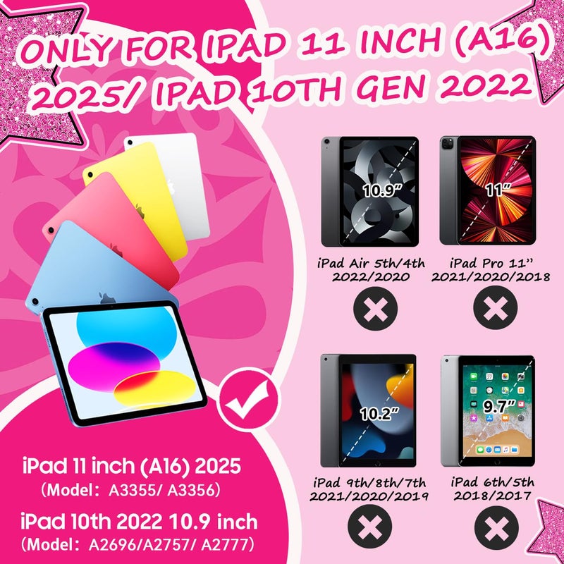 Cantis Case for iPad 11-inch (A16) 2025/ iPad 10th Generation 2022 (10.9 inch), Shockproof Cover 10th Generation with Pencil Holder & Kickstand, Hot Pink - Image 2