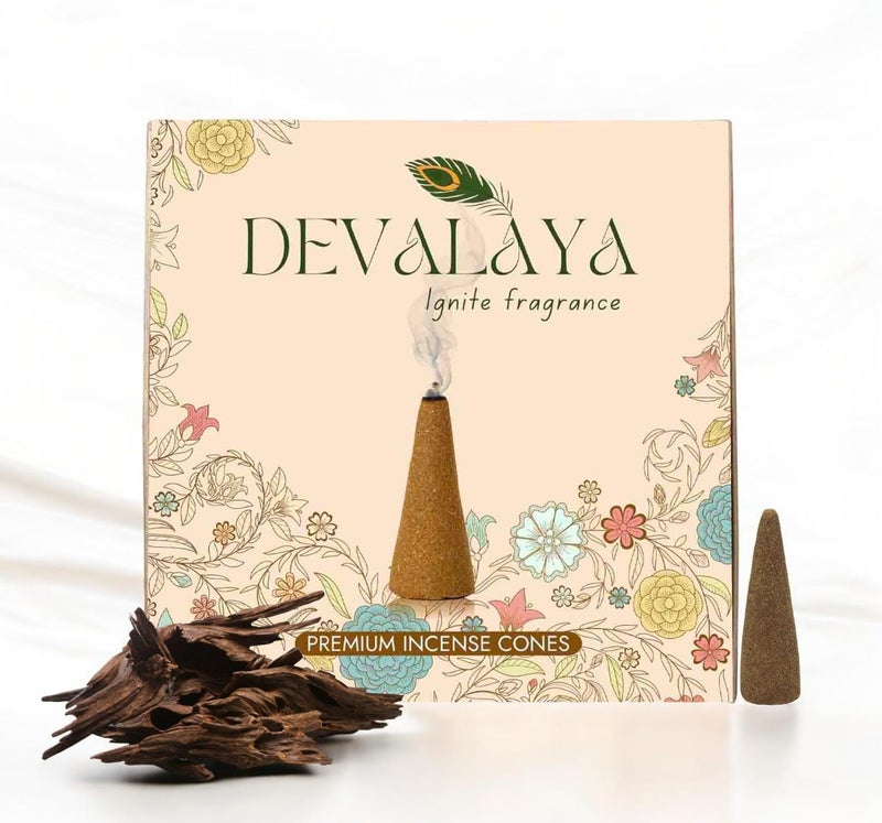 Devalaya Secret Oudh Dhoop Cones (20 Cones, Pack of 1), Dry Incense Dhoop, Dhoop Batti for Pooja, 100% Charcoal-Free, 25-Minute Burn Time, Eco-Friendly, 3.5 CM Length - Image 1