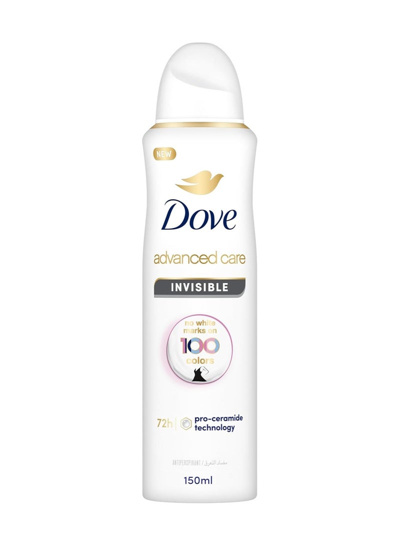 دوف للعناية المتقدمة، بخاخ مزيل للعرق، غير مرئي، لا يترك علامات بيضاء على 100 لون، 150 مل