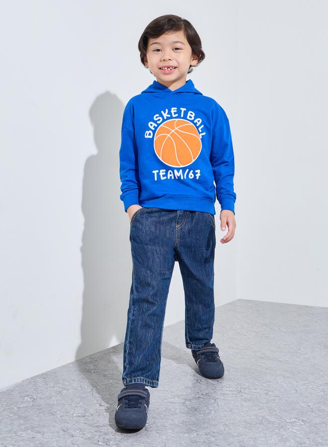 Styli Boys Blue Basketball Print Regular Fit Hoodie - Image 2
