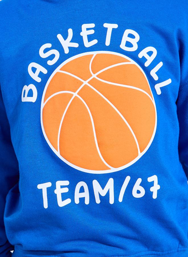 Styli Boys Blue Basketball Print Regular Fit Hoodie - Image 3