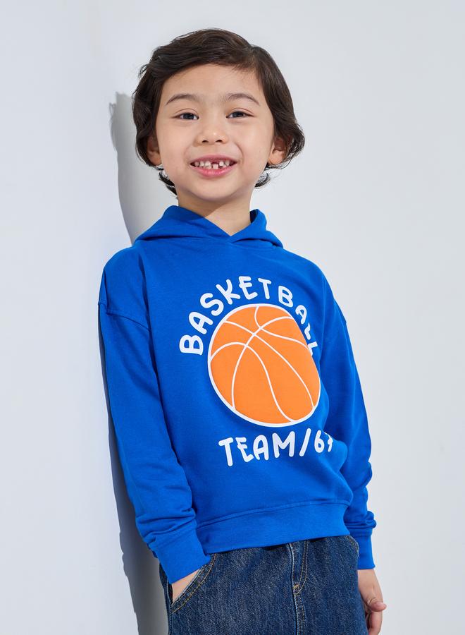 Styli Boys Blue Basketball Print Regular Fit Hoodie - Image 1