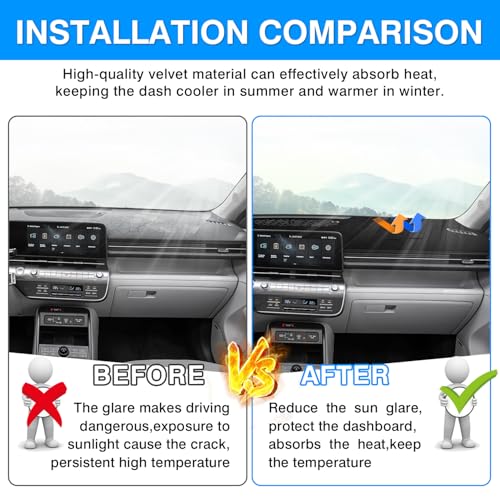 Autorder Dashboard Cover Mat for Hyundai Kona 2024 2025 2026 Accessories Dash Cover Upgrade Velvet Dash Mat Sunshade Glare UV Rays Protector - Image 3