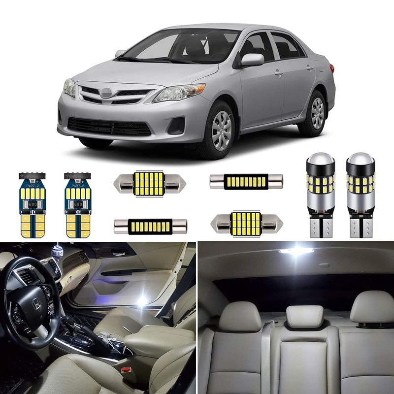 طقم أضواء LED داخلية بيضاء مكون من 6 قطع لسيارة تويوتا كورولا 2003 2004 2005 2006 2007 2008 2009 2010 2011 2012 سوبر برايت 6000K مصابيح LED داخلية حزمة أدوات التركيب