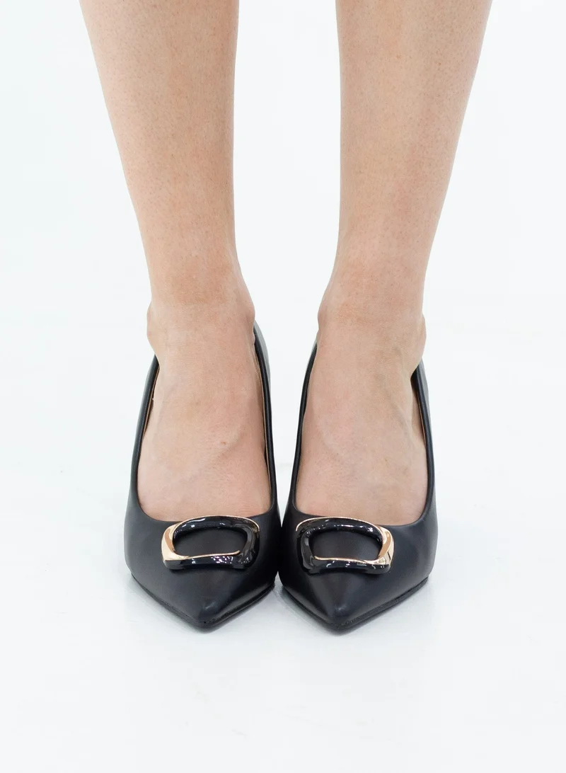 LAMARAPARIS Binita 9cm heel pointy PU court with square trim black