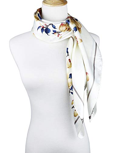 vabovin 35" Silk Like Headscarf for women fashion Pattern Large Square Satin Hair Scarf (White Flowers) - Image 4