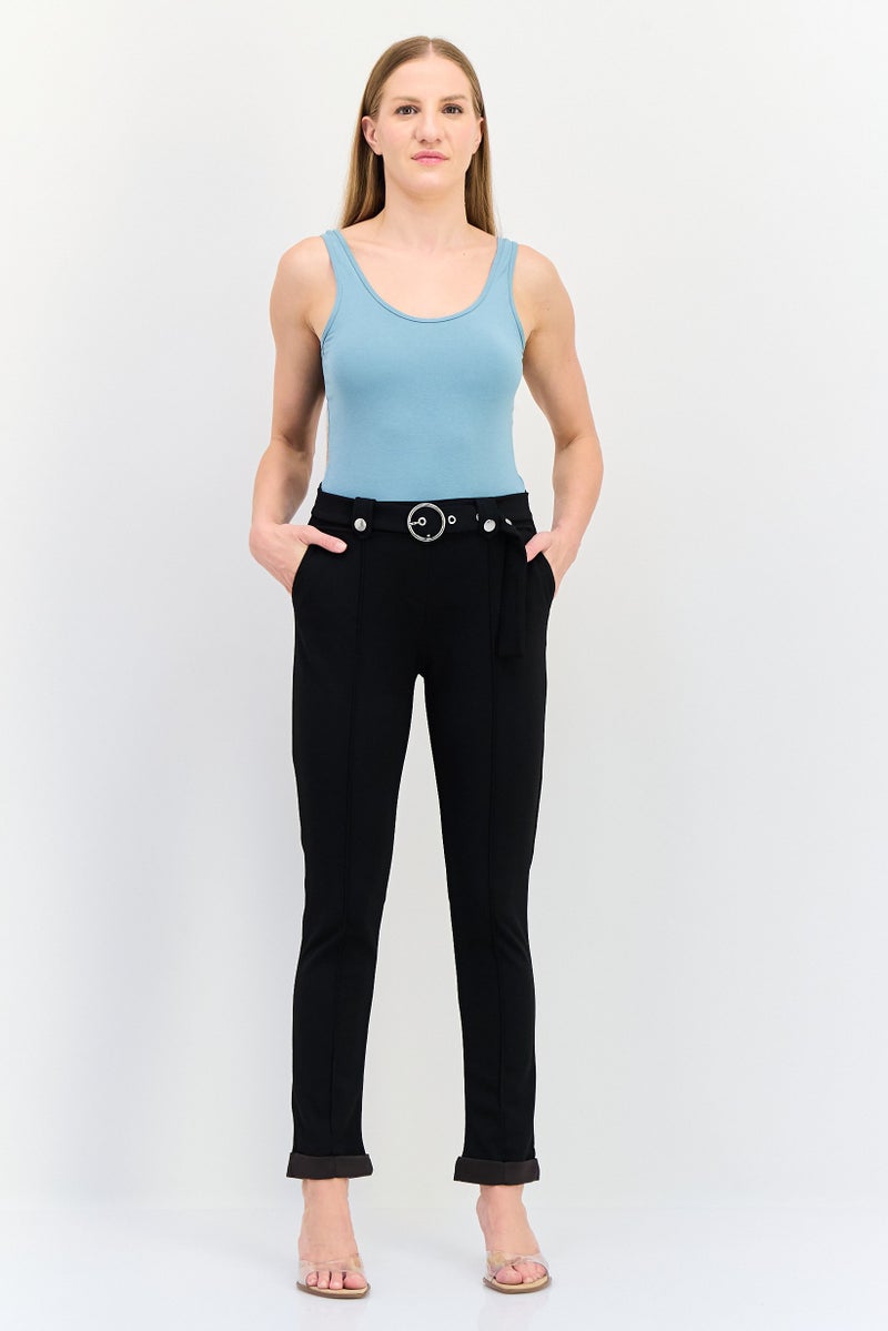 KOTON Women Regular Fit Plain Belted Skinny Leg Pants, Black - Image 4