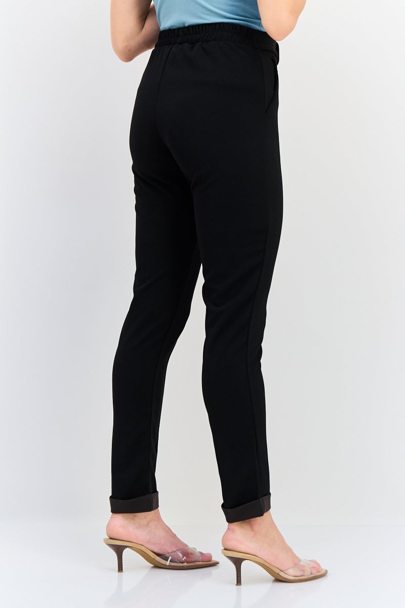 KOTON Women Regular Fit Plain Belted Skinny Leg Pants, Black - Image 3