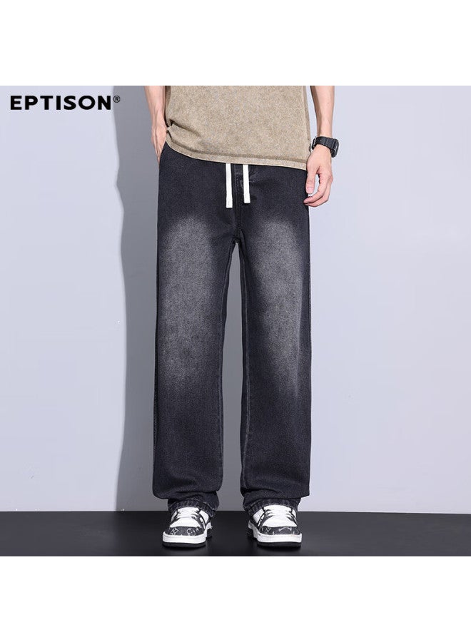 EPTISON Yipintiancheng Spring And Summer New American High Street Wide-leg Jeans For Men, Loose Drawstring, Distressed Versatile Straight-leg Pants For Me - Image 2