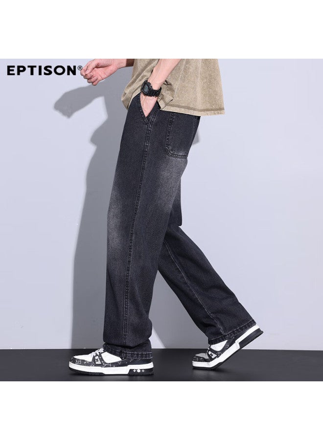 EPTISON Yipintiancheng Spring And Summer New American High Street Wide-leg Jeans For Men, Loose Drawstring, Distressed Versatile Straight-leg Pants For Me - Image 5