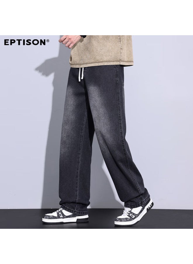 EPTISON Yipintiancheng Spring And Summer New American High Street Wide-leg Jeans For Men, Loose Drawstring, Distressed Versatile Straight-leg Pants For Me - Image 4