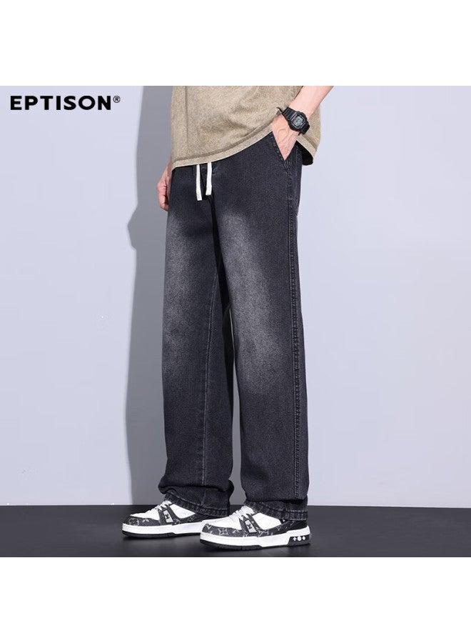 EPTISON Yipintiancheng Spring And Summer New American High Street Wide-leg Jeans For Men, Loose Drawstring, Distressed Versatile Straight-leg Pants For Me - Image 1
