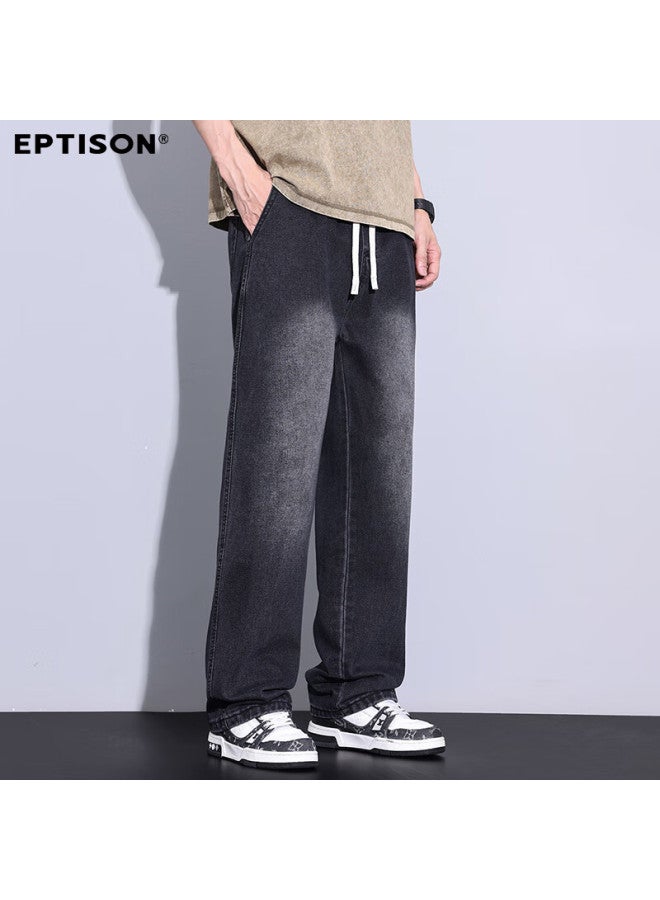 EPTISON Yipintiancheng Spring And Summer New American High Street Wide-leg Jeans For Men, Loose Drawstring, Distressed Versatile Straight-leg Pants For Me - Image 3