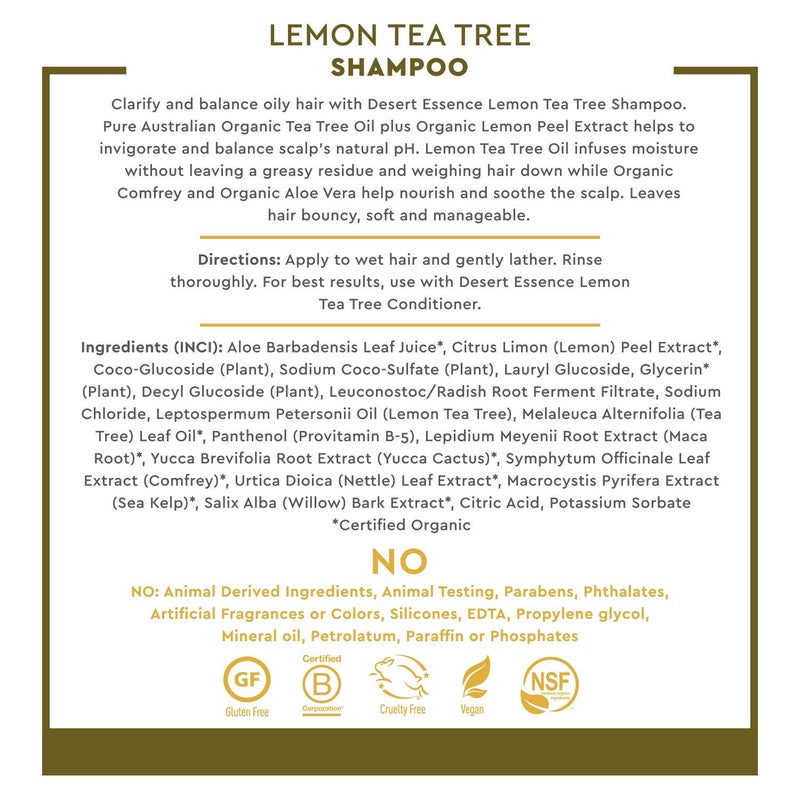 Desert Essence Lemon Tea Tree Shampoo & Conditioner Bundle - 8 Fl Ounce - Clarifying For Oily Hair - Essential Oils - Strengthen & Protect Hair - Effective Cleansing - Image 2