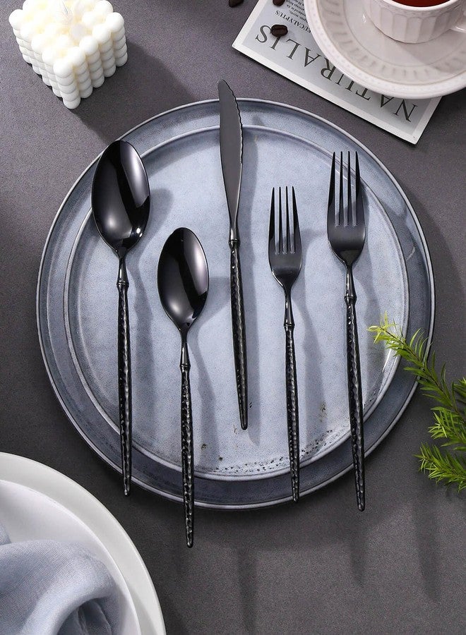 Lemeya 20-Piece Hammered Black Silverware Set,18/10 Stainless Steel Forging Heavy Duty Cutlery Set for 4, Luxury Unique Flatware Set,Spoons and Forks Set,Mirror Polished,Dishwasher Safe - Image 3