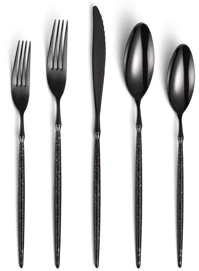 Lemeya 20-Piece Hammered Black Silverware Set,18/10 Stainless Steel Forging Heavy Duty Cutlery Set for 4, Luxury Unique Flatware Set,Spoons and Forks Set,Mirror Polished,Dishwasher Safe - Image 1