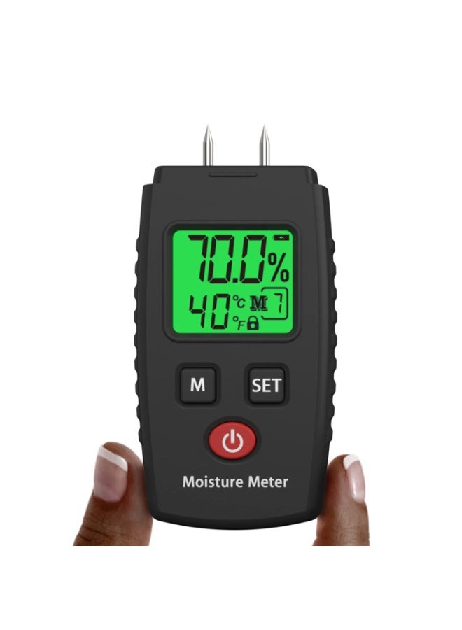 Pocket Wood Moisture Meter Pin Type Water Leak Detector Digital Moisture Tester for Lumber Firewood Walls Drywall Paper Brick Concrete Building Material (Black) - Image 1