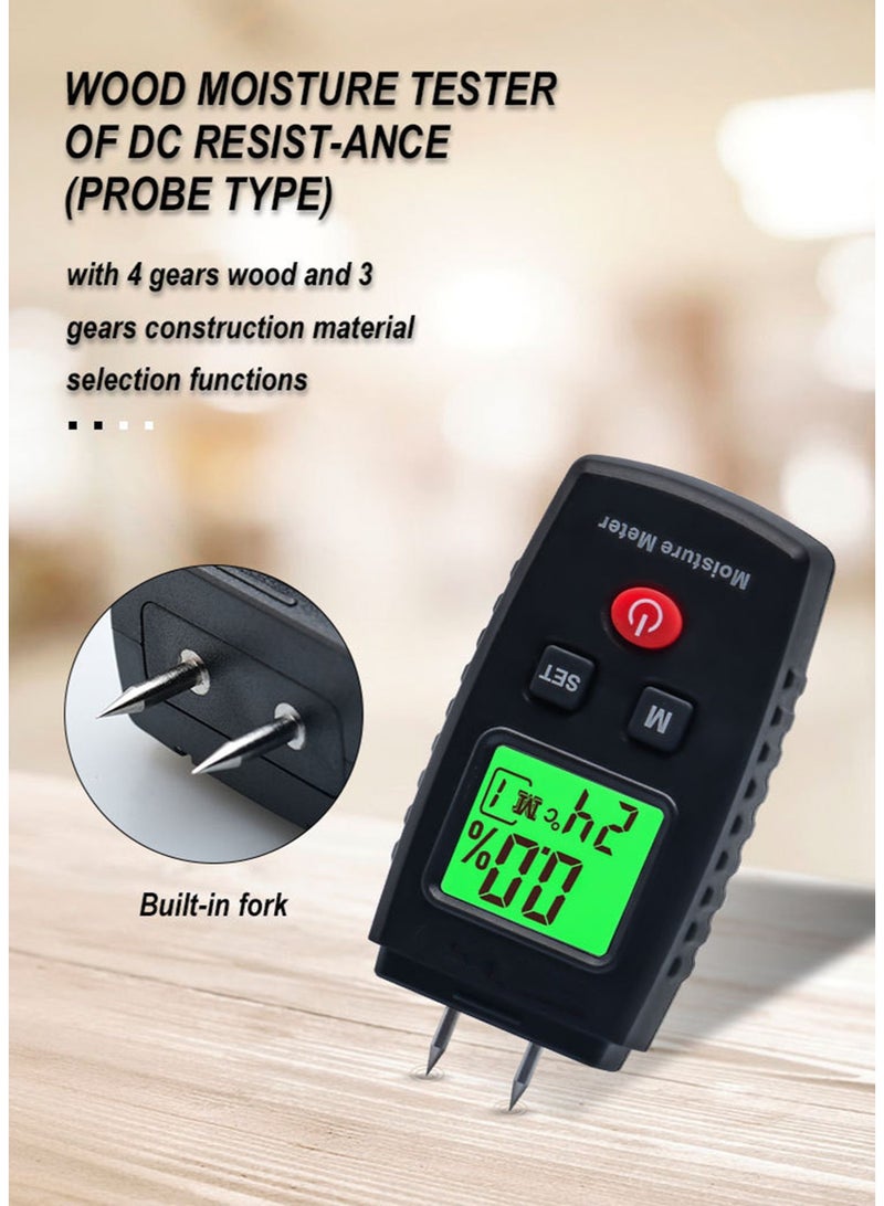 Pocket Wood Moisture Meter Pin Type Water Leak Detector Digital Moisture Tester for Lumber Firewood Walls Drywall Paper Brick Concrete Building Material (Black) - Image 3