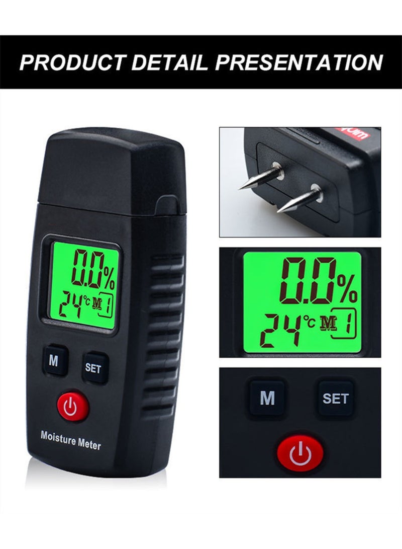 Pocket Wood Moisture Meter Pin Type Water Leak Detector Digital Moisture Tester for Lumber Firewood Walls Drywall Paper Brick Concrete Building Material (Black) - Image 4