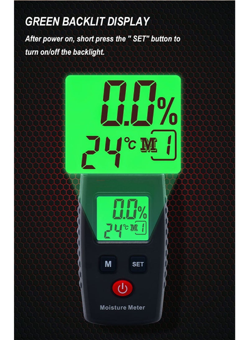 Pocket Wood Moisture Meter Pin Type Water Leak Detector Digital Moisture Tester for Lumber Firewood Walls Drywall Paper Brick Concrete Building Material (Black) - Image 5