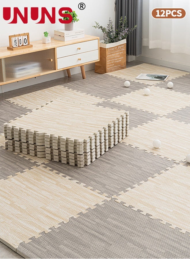 UNUNS 12PCS Interlocking Floor Tiles,Baby Play Mat,Soft Foam Floor Tiles for KidsLAdjustable Interlocking Foam Tiles,Fits with Playpen Baby mat for Crawling & Development,Safe & Non-Toxic Playmat for Babies - Image 1