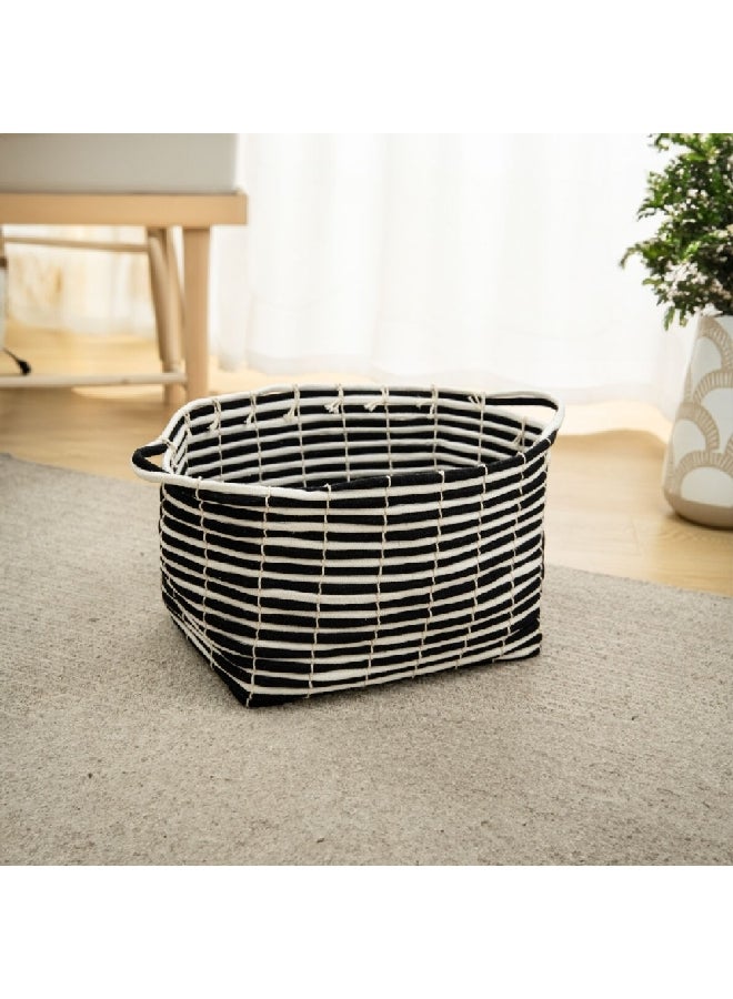 HONEYBEE Open Top Cotton Laundry Hamper with Handle White and Black 28 x 29 x 39 cm SSB0337A-A - Image 2