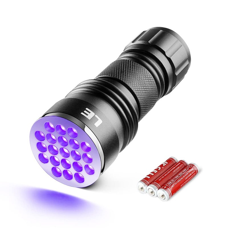 LE Black Light Flashlight Small UV Lights with 21 LEDs 395nm Ultraviolet Light Detector for Invisible Ink Pens Pet Dog Cat Urine Stain and More AAA Batteries Included