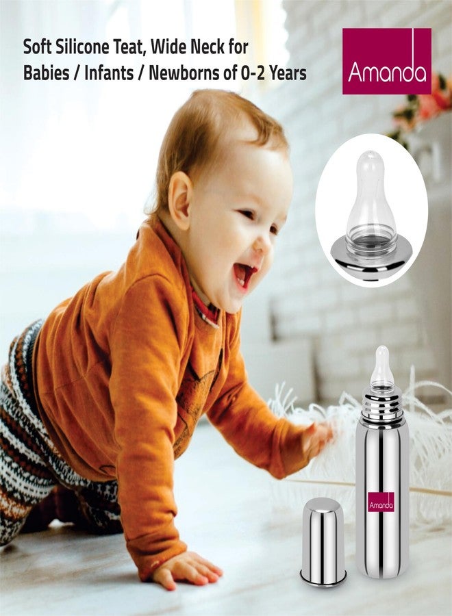 Amanda Baby Steel Feeding Bottle 240ml | Baby Milk Bottle with Advanced Anti Colic Valve, BPA Free, Soft Silicone Teat, Wide Neck for Babies/Infants/Newborns of 0-2 Years - Image 4