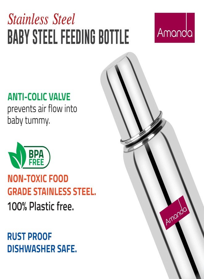 Amanda Baby Steel Feeding Bottle 240ml | Baby Milk Bottle with Advanced Anti Colic Valve, BPA Free, Soft Silicone Teat, Wide Neck for Babies/Infants/Newborns of 0-2 Years - Image 3