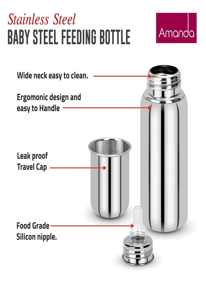 Amanda Baby Steel Feeding Bottle 240ml | Baby Milk Bottle with Advanced Anti Colic Valve, BPA Free, Soft Silicone Teat, Wide Neck for Babies/Infants/Newborns of 0-2 Years - Image 2