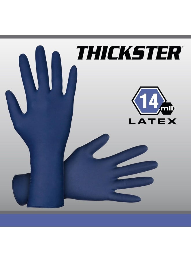 SAS Thickster Powdered Latex Disposable Gloves. Size X-Large. Blue Color, 14 mil Thickness, 12" Length. Fully Textured for Superior Grip. Single Use. Pack of 50. (6604)  - Image 3