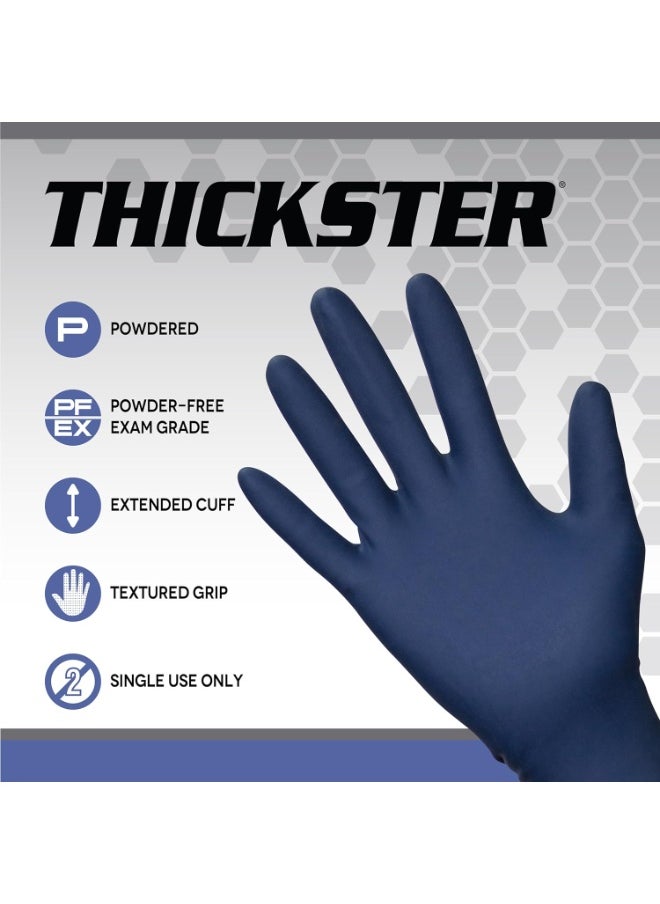 SAS Thickster Powdered Latex Disposable Gloves. Size X-Large. Blue Color, 14 mil Thickness, 12" Length. Fully Textured for Superior Grip. Single Use. Pack of 50. (6604)  - Image 2