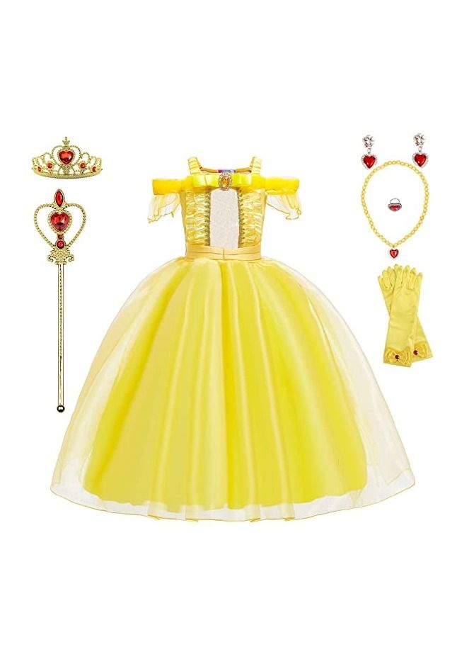 7-Piece Belle Princess Girls Dressing Costume Set With Accessories  - Image 1