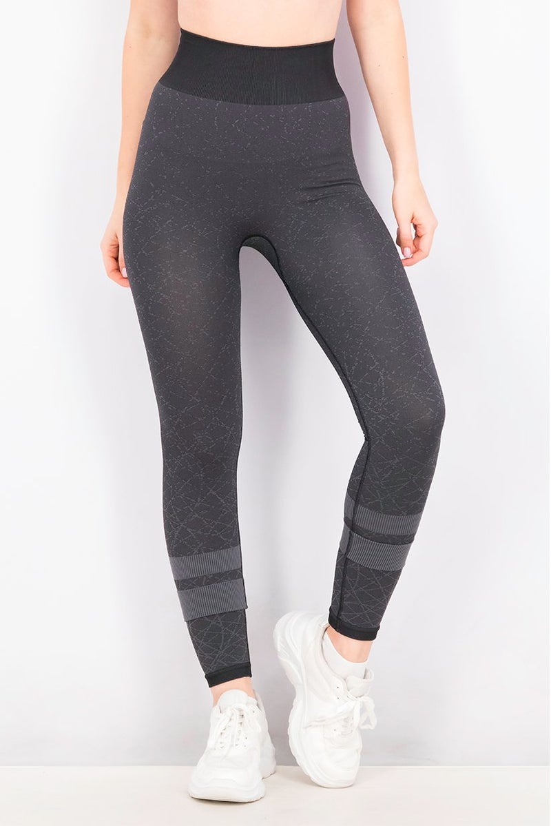 Adidas Women Sportwear Fit Textured Pull On Leggings, Black and Grey - Image 1