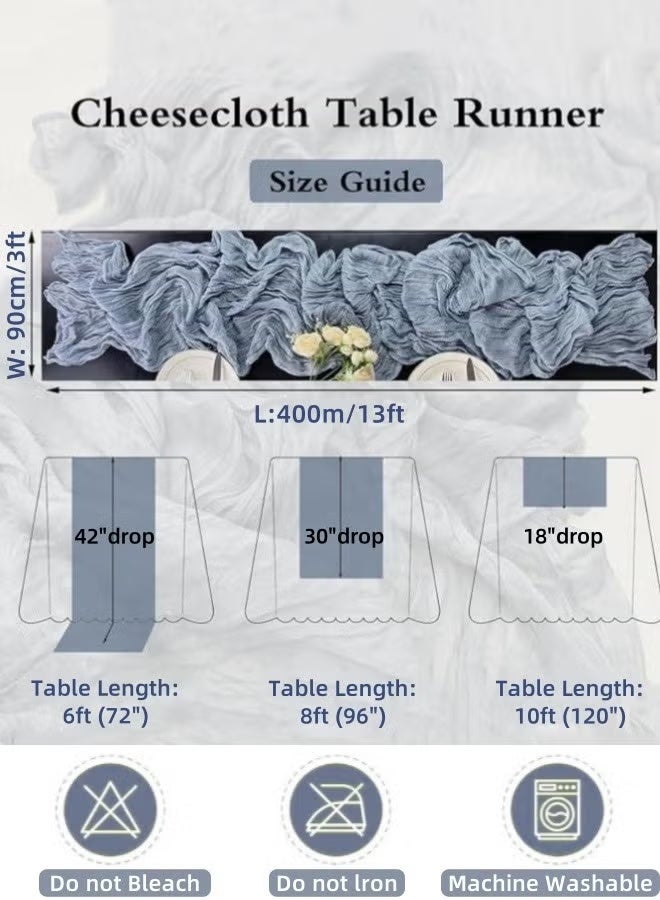 مفرش طاولة بوهيمي من القماش القطني مقاس 90×400 سم، بطول 13 قدمًا، ديكور ريفي أزرق لحفلات الزفاف وحفلات استقبال المولود الجديد وحفلات العطلات (أزرق) - Image 2