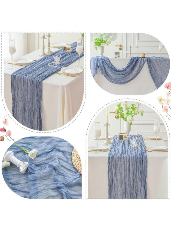 مفرش طاولة بوهيمي من القماش القطني مقاس 90×400 سم، بطول 13 قدمًا، ديكور ريفي أزرق لحفلات الزفاف وحفلات استقبال المولود الجديد وحفلات العطلات (أزرق) - Image 4