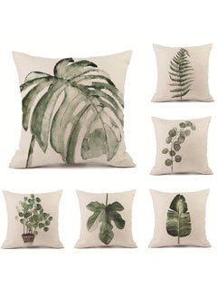 GUSGU Plant Throw Pillow Covers 45x45cm Greenery Decorative Pillow Cushion Cases Linen Pillowcases Covers for Sofa Couch Car Bedroom Living Room Home Decor Set of 4 Style A  - Image 3