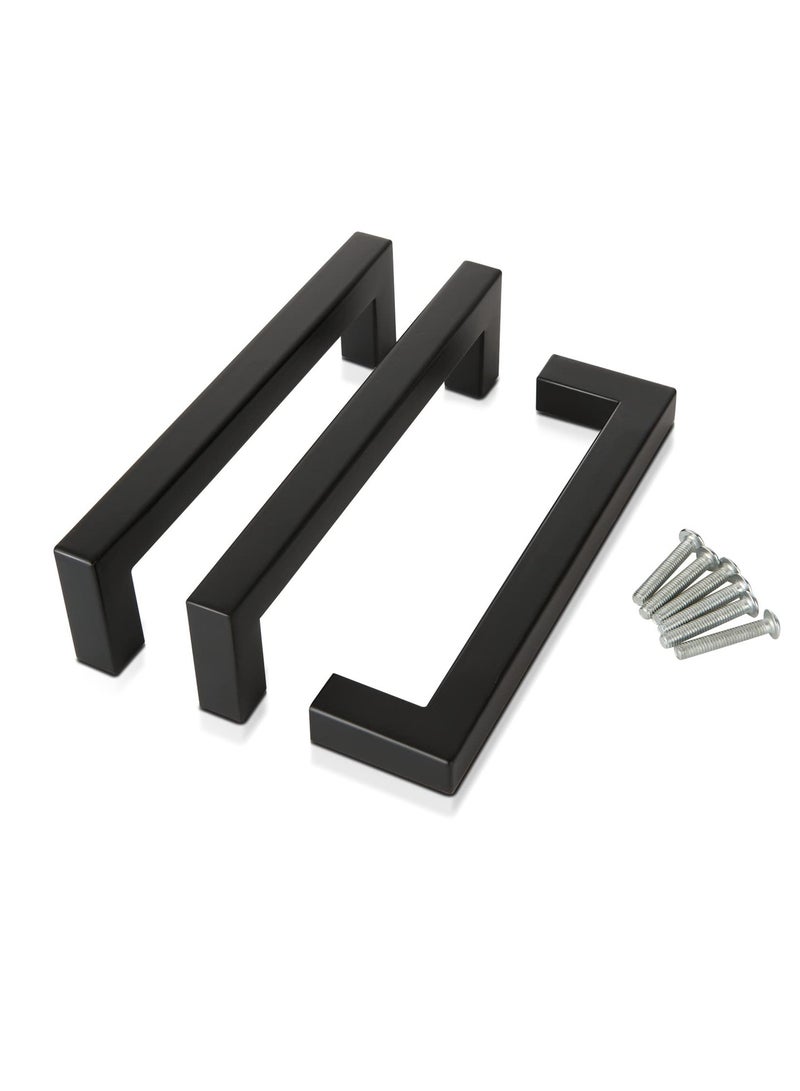 3pcs Black Modern Square Cabinet Pulls 5in Stainless Steel Drawer Handles for Kitchen and Bathroom Storage - Image 1