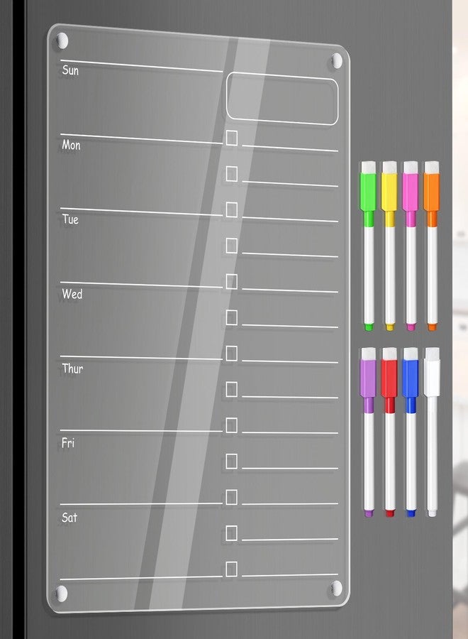 OORAII Acrylic Meal Planner Magnetic Menu Board for Kitchen Fridge Planning Board Grocery to Do List Shopping List w/ 8 Markers, Clear Weekly Calendar for Refrigerator Dry Erase Board, 12x9’’ - Image 1