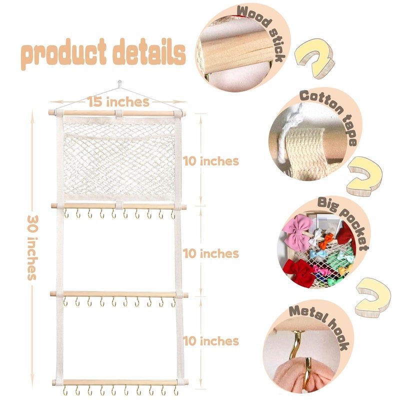 ALinmo Headband Holder Hair Bows Organizer for Baby Girls Large Capacity Bow Holder Hair Accessories Wall Hanging Organizer for Toddler Baby Girl Nursery Room Decor - Image 3