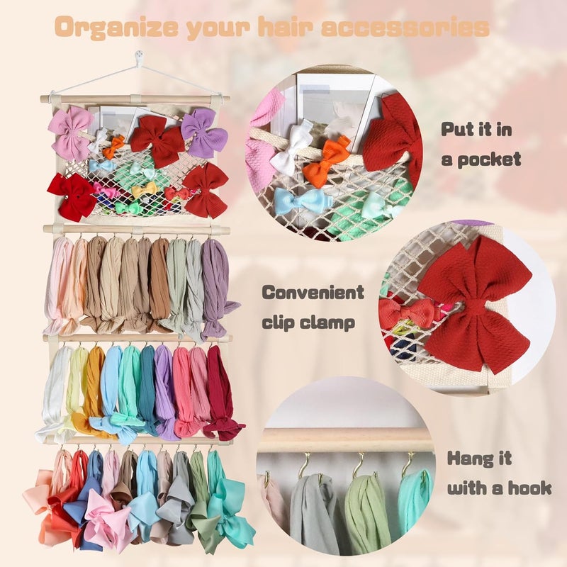 ALinmo Headband Holder Hair Bows Organizer for Baby Girls Large Capacity Bow Holder Hair Accessories Wall Hanging Organizer for Toddler Baby Girl Nursery Room Decor - Image 5