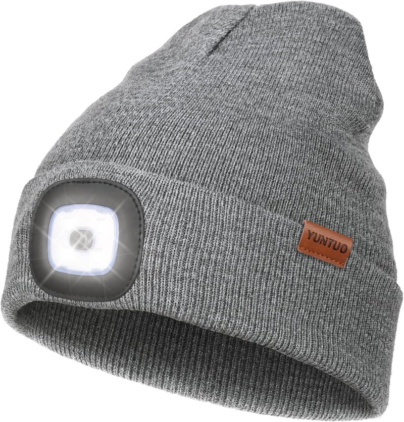 YunTuo Store LED Beanie with The Light, Unisex USB Rechargeable Headlamp Winter Knitted Cap Gifts for Men Dad Husband Him - Image 1