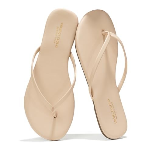 Project Cloud Flip Flops for Women - Memory Foam Flats Summer Sandals for Women 2025 - Vegan Leather Lightweight Womens Sandals Summer Beach Essentials Slides (Foundations, Beige, 7) - Image 1