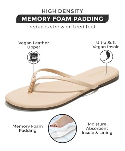 Project Cloud Flip Flops for Women - Memory Foam Flats Summer Sandals for Women 2025 - Vegan Leather Lightweight Womens Sandals Summer Beach Essentials Slides (Foundations, Beige, 7) - Image 2