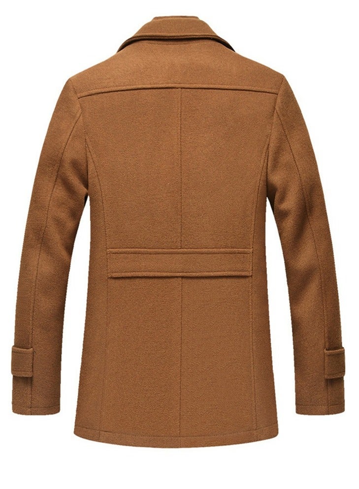 Loquat Men's Double Collar With Detachable Inner Collar Coat Regular Fit Winter Thick Trench Jacket Camel  - Image 2
