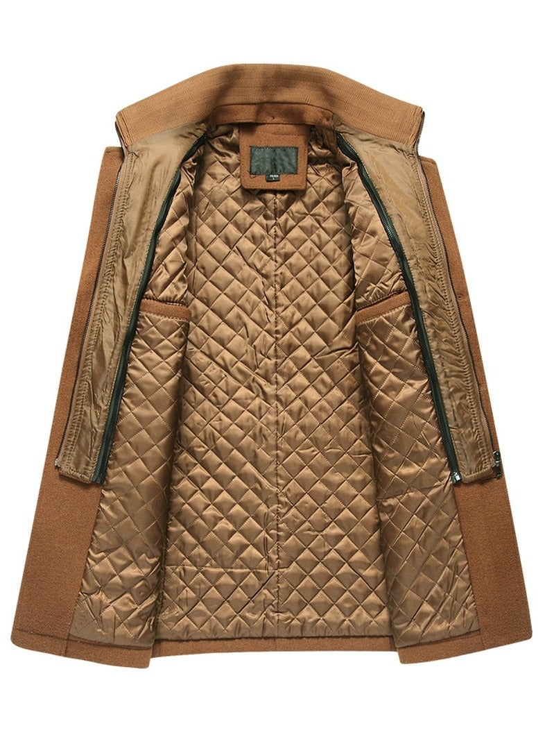 Loquat Men's Double Collar With Detachable Inner Collar Coat Regular Fit Winter Thick Trench Jacket Camel  - Image 3