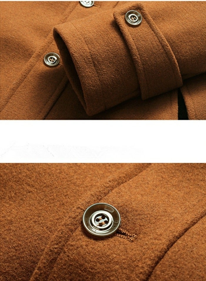 Loquat Men's Double Collar With Detachable Inner Collar Coat Regular Fit Winter Thick Trench Jacket Camel  - Image 5