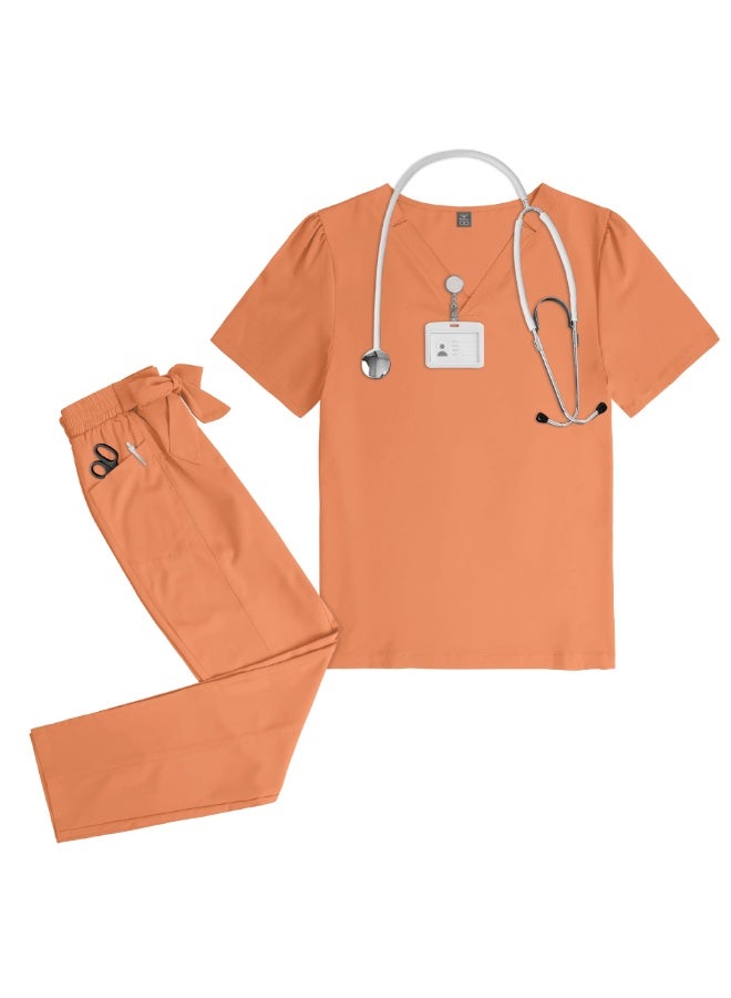 NIBEMINENT Nurse Surgical Uniform Women Doctor Costume Set Solid Color V-neck Pocket Quick-drying Top+pants Oral Dental Surgery Uniform Set - Image 1