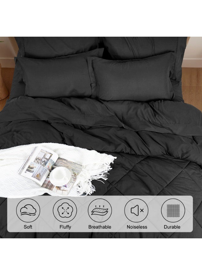 PHF طقم لحاف ملكي مكون من 7 قطع باللون الأسود، سرير في حقيبة وطقم ملاءات 18 بوصة لجميع الفصول، أغطية سرير فائقة النعومة وصامتة مع لحاف وملاءات وأغطية وسائد ووسائد مزخرفة - Image 5